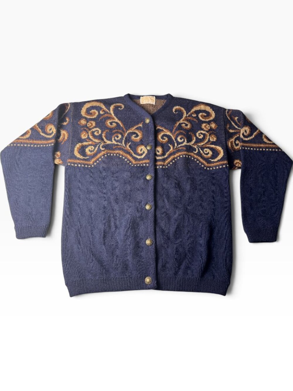 Vintage Pendleton 100% Virgin Wool Cardigan Sweater USA Blue Scroll Knit Women's